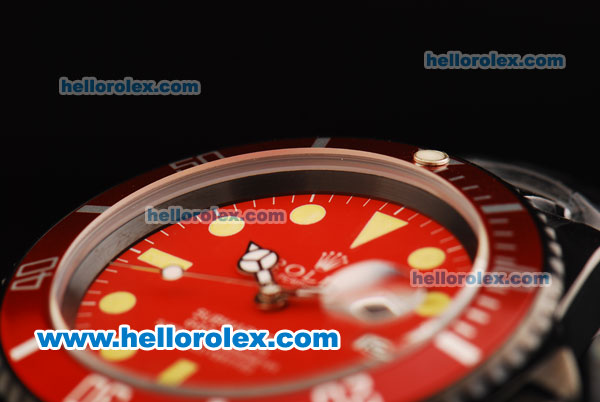 Rolex Submariner Automatic Movement Full PVD with Red Dial - Red Bezel and Yellow Markers - Click Image to Close